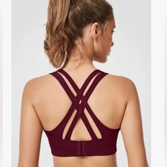 Yvette Red Cross-cross back padded athleisure activewear woman sports bra. XL - Picture 2 of 10